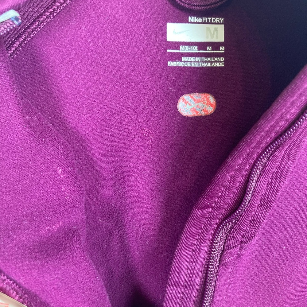 Nike Dri-Fit Rich Purple Half Zip Athletic Hoodie with Hand Warmer Cuffs Sz M - Picture 3 of 5